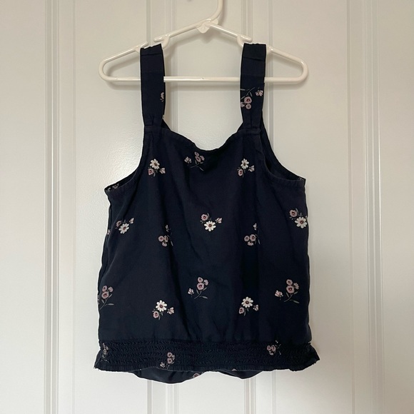 Abercrombie Kids Girls’ Navy Blue Pink Floral Button Tank - Picture 2 of 3